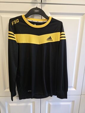 Men's Adidas F50 ClimaCool Long Sleeve Soccer Shirt – Black/Yellow Medium